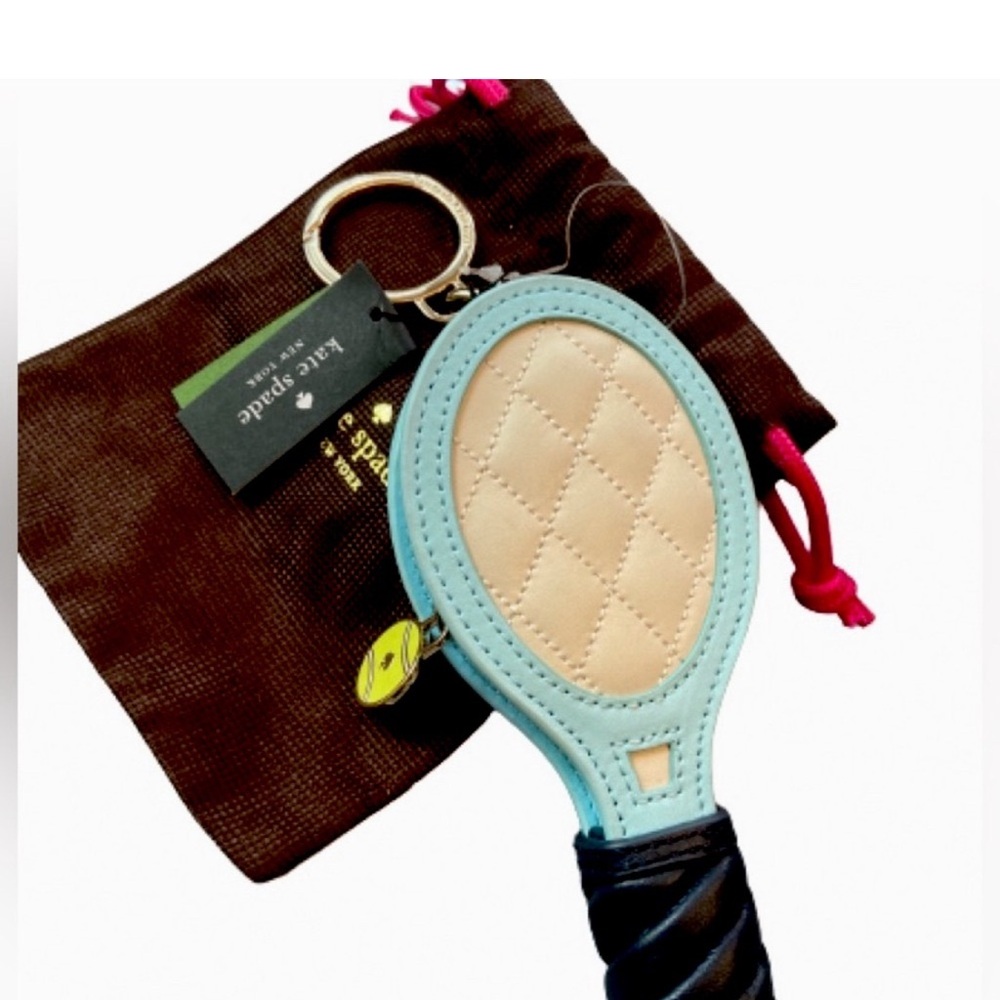 Kate Spade Blue and Cream Tennis Racket Key Chain NWT!
